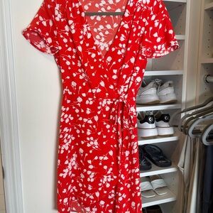 J. Crew Factory Red Midi Sundress with Flutter Sleeves